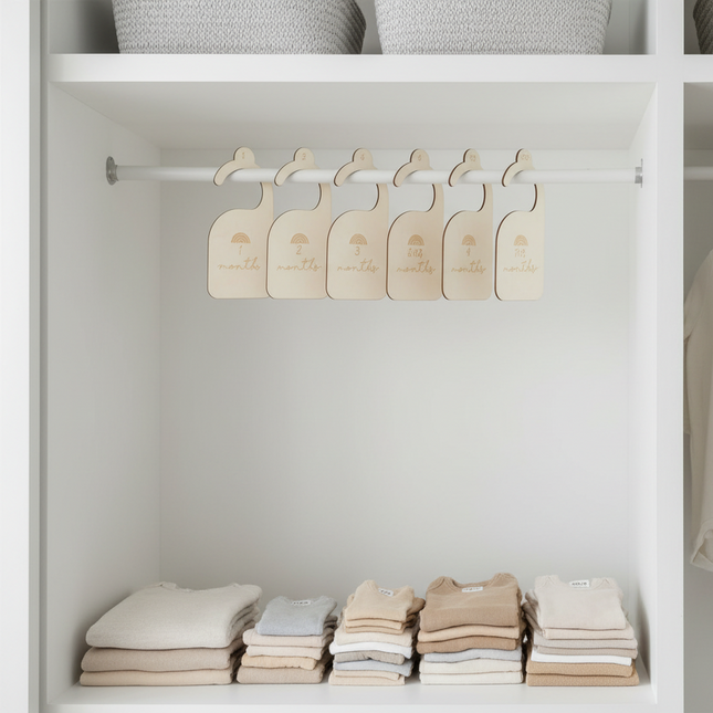 Organised wardrobe with 6 Pack Wardrobe Dividers – Natural Plywood, ideal for enhancing bedroom storage and arrangement.