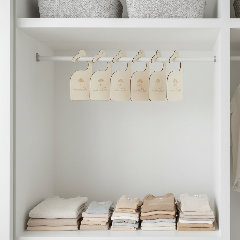 Organised wardrobe with 6 Pack Wardrobe Dividers – Natural Plywood, ideal for enhancing bedroom storage and arrangement.