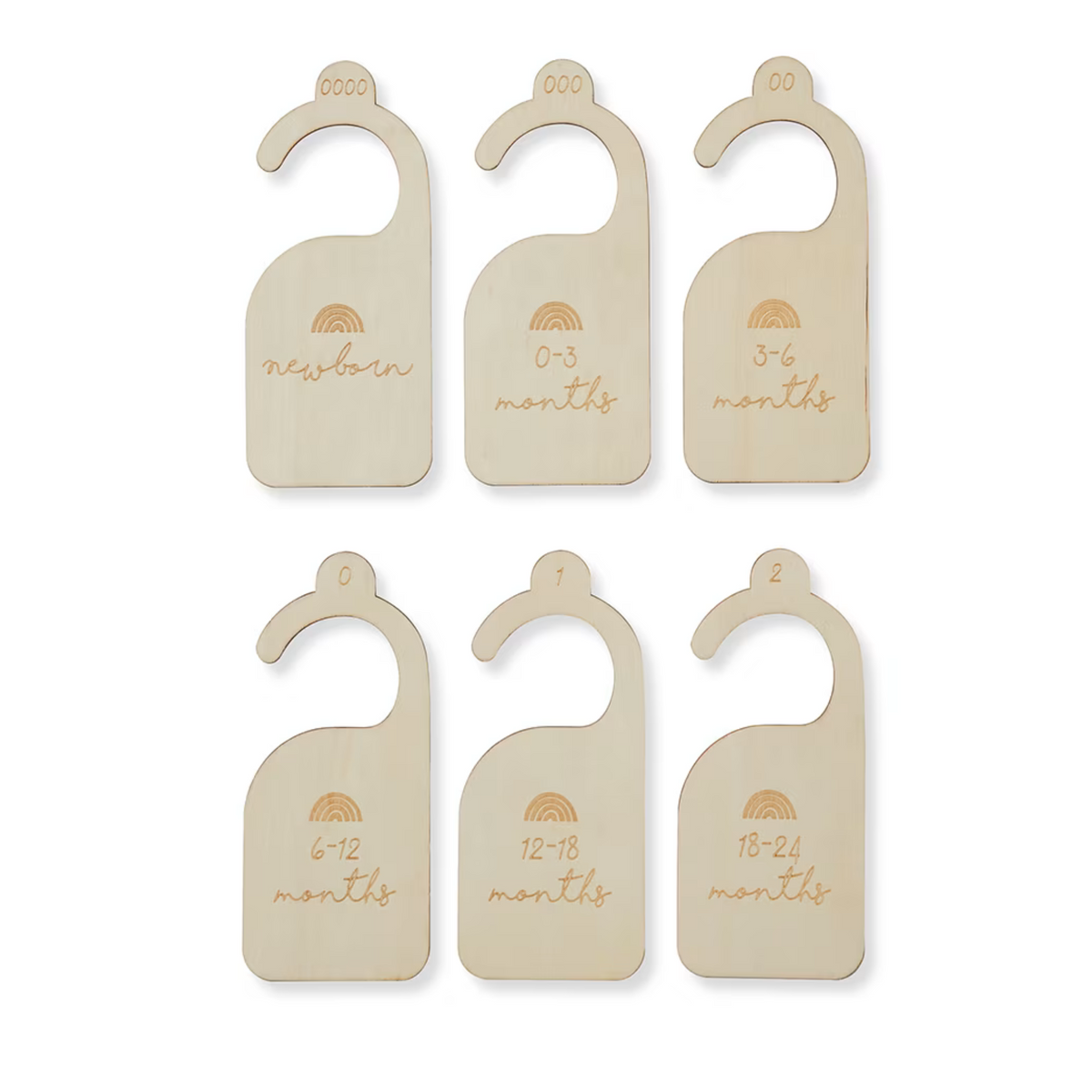 6 Pack Wardrobe Dividers – Natural Plywood shown for use in organising baby clothes in wardrobes. Ideal for nursery storage solutions.