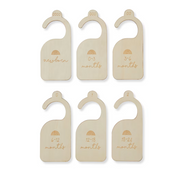 6 Pack Wardrobe Dividers – Natural Plywood shown for use in organising baby clothes in wardrobes. Ideal for nursery storage solutions.