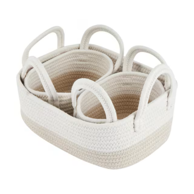 Beige storage baskets - 3 Pack for kitchen or pantry organisation, perfect storage organisers for baby essentials or toys.