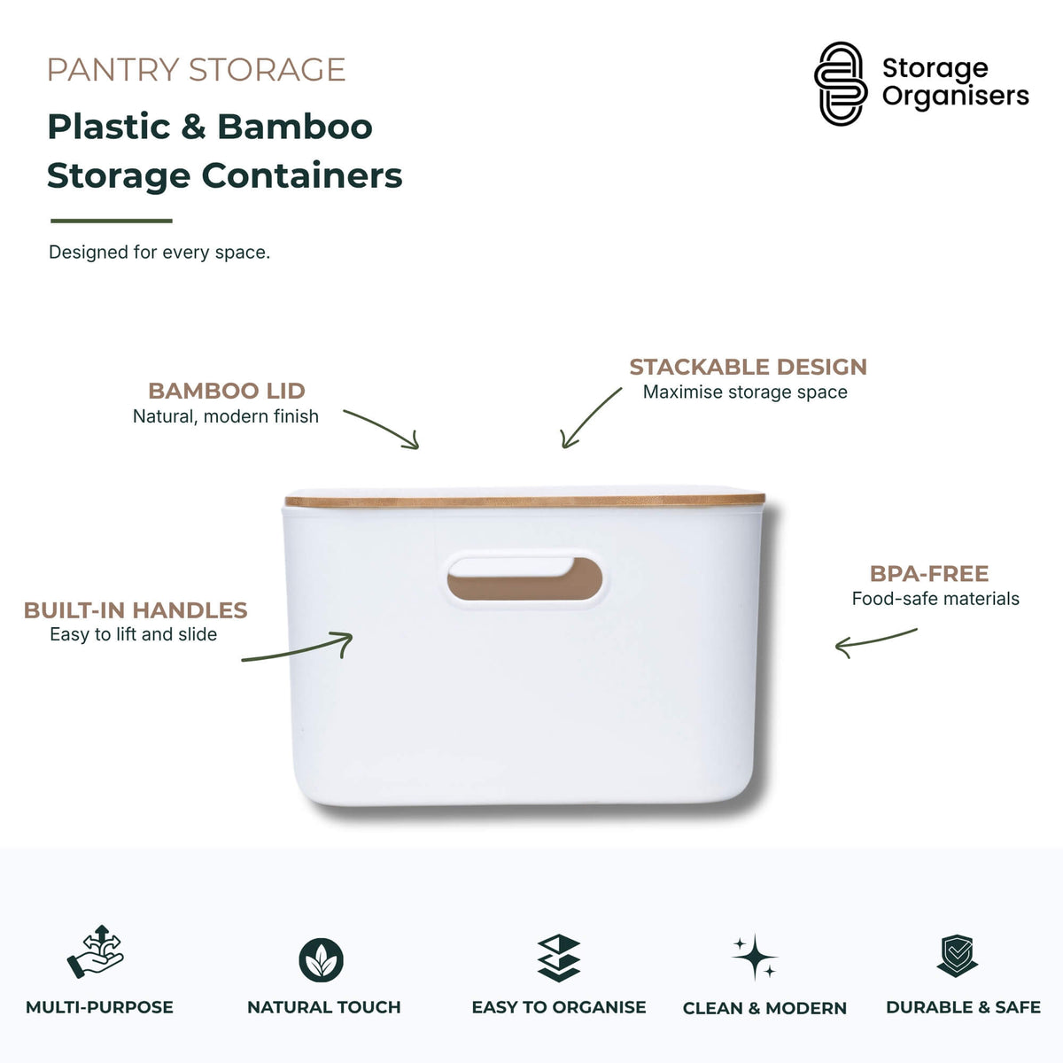 Plastic & Bamboo Storage Containers – Multi-Purpose Organisers