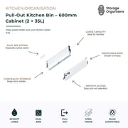 Pull-Out Kitchen Bin – 600mm Cabinet (2 × 35L)