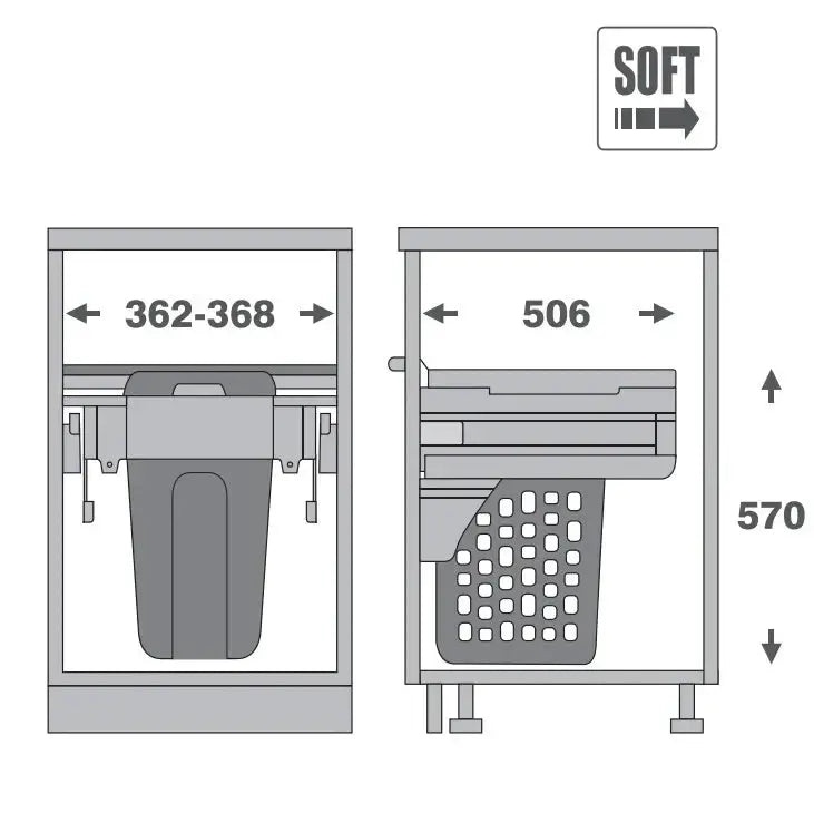Diagram showing dimensions of Pull-Out Laundry Hamper – 400mm Cabinet (40L Drawer) for efficient under sink storage.