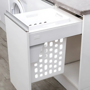 Pull-Out Laundry Hamper – 450mm Cabinet (48L Basket) in a laundry room for efficient under sink storage and organisation.