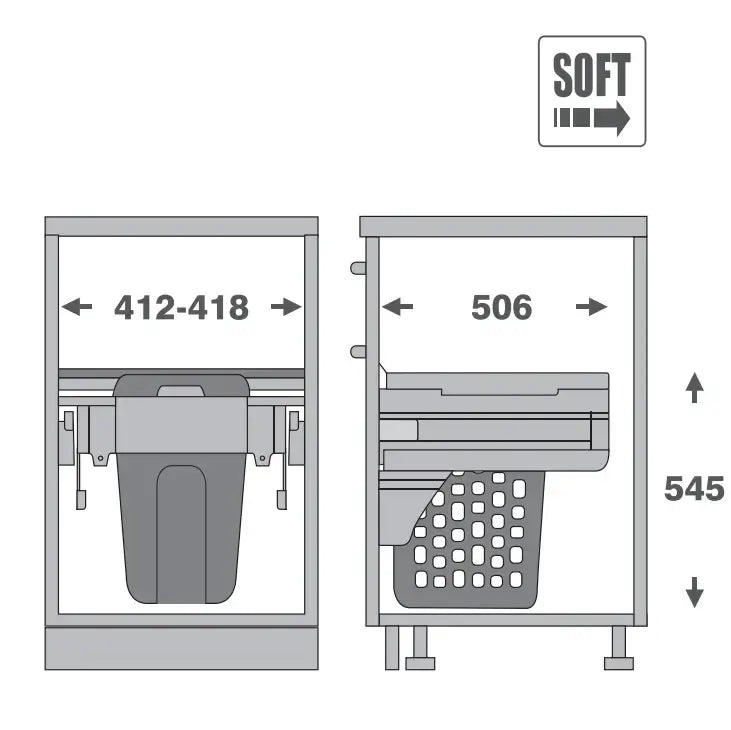 Pull-Out Laundry Hamper – 450mm Cabinet (48L Basket), ideal for efficient under sink storage in kitchen drawers.