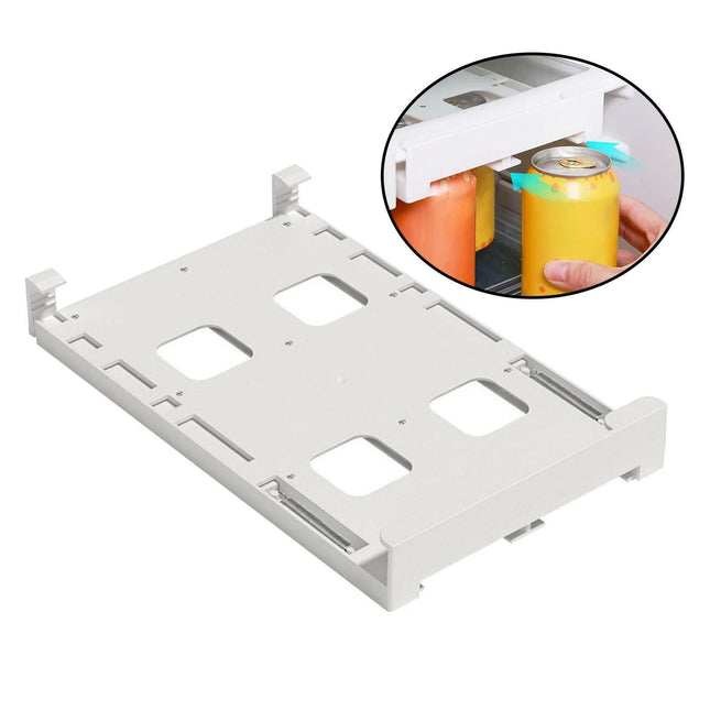 Hanging Fridge Can Organiser for efficient fridge storage. Ideal for kitchen organisation, holding cans under shelves to maximise space.