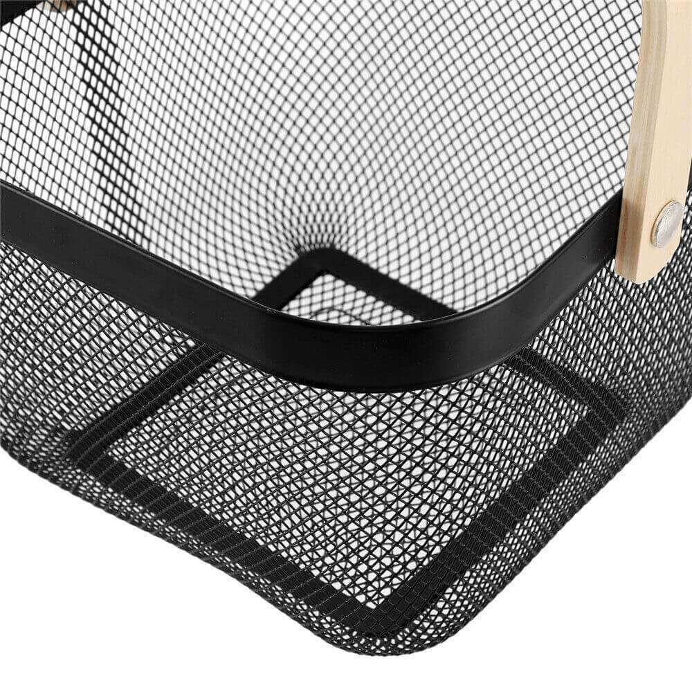 Black Mesh Storage Basket With Bamboo Handle – 4 Pack