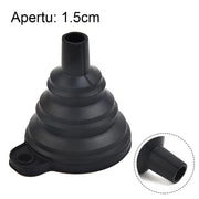 Black Foldable Silicone Funnel for Jars & Liquids, perfect for kitchen and pantry organisation, shown fully expanded.
