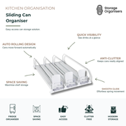 sliding can organiser with auto rolling design for fridge, pantry, and drink can storage with easy-access compact rack
