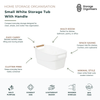 small white storage tub with wooden handle for kitchen, bathroom, pantry, office, and home organisation