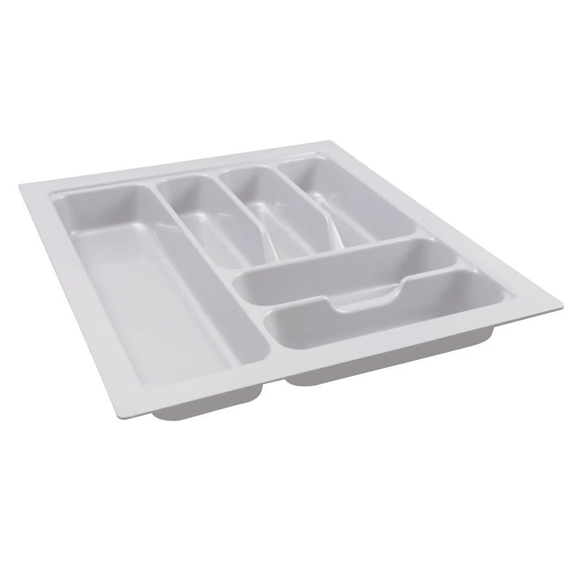 White Cutlery Tray 430x480mm ideal for kitchen drawer organisation, featuring multiple compartments for efficient storage.