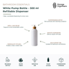 500ml white refillable pump bottle dispenser featuring a minimalist matte finish, smooth pump action, and natural bamboo-look collar. Designed for dispensing hand soap, dishwashing liquid, lotion, shampoo, conditioner, body wash, sanitiser, and other liquid products. The clean white design complements modern, Scandinavian, coastal, and minimalist home décor while creating a coordinated and organised bathroom, kitchen, laundry, or vanity space. Reusable and refillable construction helps reduce single-use pla