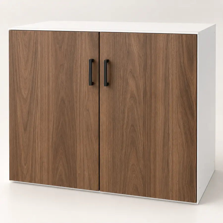 Cabinet with compact 96 millimetre matt black pull handles